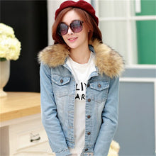Load image into Gallery viewer, 2019 Autumn Winter Women's Denim Jacket Fur Collar Short Basic Coats Female Plus Size 4XL Jeans Jackets Oversize Outerwear M25
