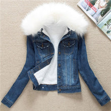 Load image into Gallery viewer, 2019 Autumn Winter Women's Denim Jacket Fur Collar Short Basic Coats Female Plus Size 4XL Jeans Jackets Oversize Outerwear M25