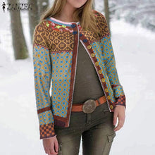 Load image into Gallery viewer, ZANZEA Women's Patchwork Cardigans Pull Femme Jackets Ethnic Print Coats Single Button Overcoat Female O Neck Blusa Plus Size 7