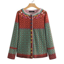Load image into Gallery viewer, ZANZEA Women's Patchwork Cardigans Pull Femme Jackets Ethnic Print Coats Single Button Overcoat Female O Neck Blusa Plus Size 7