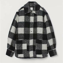 Load image into Gallery viewer, HM women's new fall 2019 polo long sleeve black and white plaid blended soft tweed Pocket Shirt coat 0787160