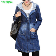 Load image into Gallery viewer, Spring Autumn New Denim Jacket Women Korean Loose Long Jeans Jackets Women's Zipper Plus size Hooded Basic Coat Jackets 5XL A513
