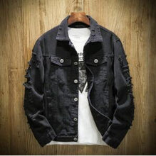 Load image into Gallery viewer, Autumn Denim Jacket Women's Hole Denim Denim Jacket Jacket Slim Ftness Casual Jacket Cotton White Black XL 5XL