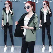 Load image into Gallery viewer, Women's Hooded Jackets 2020 Summer Autumn Causal Windbreaker Reversible baseball Coats Zipper Lightweight Jackets Bomber Famale