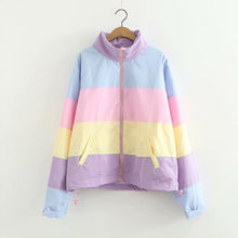 Load image into Gallery viewer, Women's Fresh Rainbow Contrast Short Bread Parkas Winter Zipper Pockets Jacket Women Parka Casual Patchwork Fuffy Female Jacket
