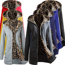 Load image into Gallery viewer, Women Jacket Thicker Hooded Sweatshirt Leopard Zipper Coat Women Plus Velvet Overcoat Outwear Women's Autumn Jacket