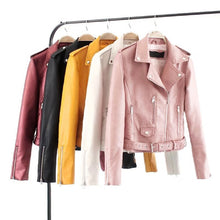 Load image into Gallery viewer, Korean Motorcycle Short Coat New Spring Women's Jacket The Self-cultivation Pu Leather Jacket Women's Leather Bright