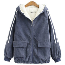 Load image into Gallery viewer, Women's Cotton Coat Winter Jacket Ladies Corduroy Cotton Outerwear Winter Plus Velvet Thick Warm Jackets Zipper Overcoat A1419