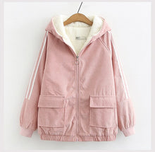 Load image into Gallery viewer, Women's Cotton Coat Winter Jacket Ladies Corduroy Cotton Outerwear Winter Plus Velvet Thick Warm Jackets Zipper Overcoat A1419