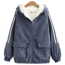 Load image into Gallery viewer, Women's Cotton Coat Winter Jacket Ladies Corduroy Cotton Outerwear Winter Plus Velvet Thick Warm Jackets Zipper Overcoat A1419
