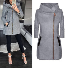 Load image into Gallery viewer, Women's winter warm jacket Women's Long Sleeve Zip Pocket Hooded Jacket Casual Slim Leather Contrast Jacket