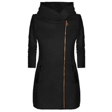 Load image into Gallery viewer, Women's winter warm jacket Women's Long Sleeve Zip Pocket Hooded Jacket Casual Slim Leather Contrast Jacket