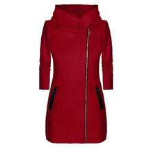 Load image into Gallery viewer, Women's winter warm jacket Women's Long Sleeve Zip Pocket Hooded Jacket Casual Slim Leather Contrast Jacket