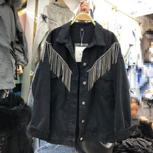 Load image into Gallery viewer, Heavy Rhinestone Fringed Denim Jacket Women's 2020 Spring New BF Loose Student Jean Jacket Students Tassel Denim Coats