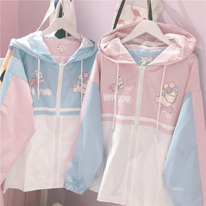 Harajuku Mori Girl Patchwork Loose Cartoon Printed Zipper Jacket Soft Sister Autumn Students Japanese Women's Hooded Short Coat