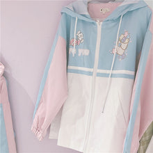 Load image into Gallery viewer, Harajuku Mori Girl Patchwork Loose Cartoon Printed Zipper Jacket Soft Sister Autumn Students Japanese Women&#39;s Hooded Short Coat
