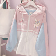 Load image into Gallery viewer, Harajuku Mori Girl Patchwork Loose Cartoon Printed Zipper Jacket Soft Sister Autumn Students Japanese Women&#39;s Hooded Short Coat
