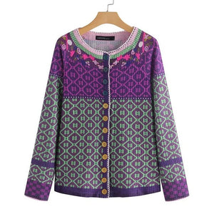 ZANZEA Women's Patchwork Cardigans Pull Femme Jackets Ethnic Print Coats Single Button Overcoat Female O Neck Blusa Plus Size 7