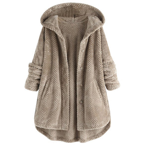 Plus Size S-5XL Stylish Women's Coat Fleece Irregular Long Sleeve Button Pocket Warm Hooded Ladies Coat chaquetas mujer 2019