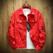 Load image into Gallery viewer, Autumn Denim Jacket Women&#39;s Hole Denim Denim Jacket Jacket Slim Ftness Casual Jacket Cotton White Black XL 5XL
