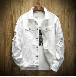 Autumn Denim Jacket Women's Hole Denim Denim Jacket Jacket Slim Ftness Casual Jacket Cotton White Black XL 5XL