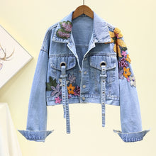 Load image into Gallery viewer, 2020 Autumn Women&#39;s Denim Jacket Embroidery Sequined Jeans Jacket Long Sleeve Jaqueta Casual Loose Short Coat Student Streetwear
