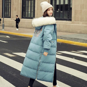 NEW 2019 new fashion down jacket women's long section large fur collar thickening thin winter warm jacket women's clothing