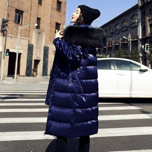 NEW 2019 new fashion down jacket women's long section large fur collar thickening thin winter warm jacket women's clothing