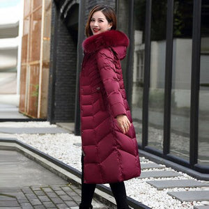 NEW 2019 new fashion down jacket women's long section large fur collar thickening thin winter warm jacket women's clothing