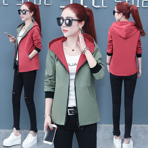 Women's Hooded Jackets 2020 Summer Autumn Causal Windbreaker Reversible baseball Coats Zipper Lightweight Jackets Bomber Famale