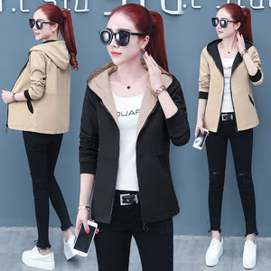 Women's Hooded Jackets 2020 Summer Autumn Causal Windbreaker Reversible baseball Coats Zipper Lightweight Jackets Bomber Famale