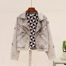 Load image into Gallery viewer, Ailigou 2020 New Women&#39;S Jacket Handsome Punk Style Heavy Nails Sequined Denim Jacket Women&#39;S Short Denim Diamond coat
