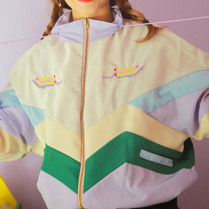 Harajuku Pastel Bomber Jacket Cute Color-Block Jacket Coat Thick Women'S Windbreaker /