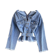 Load image into Gallery viewer, Early Spring 2020 New Careful Machine Button Denim Coat Cardigan Tie Thin Shirt Top Women&#39;s Denim Jacket
