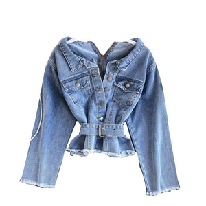 Early Spring 2020 New Careful Machine Button Denim Coat Cardigan Tie Thin Shirt Top Women's Denim Jacket