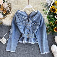 Load image into Gallery viewer, Early Spring 2020 New Careful Machine Button Denim Coat Cardigan Tie Thin Shirt Top Women&#39;s Denim Jacket
