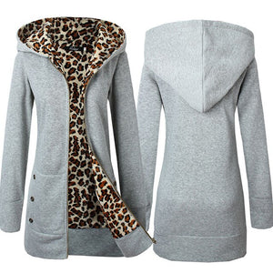 Women Jacket Thicker Hooded Sweatshirt Leopard Zipper Coat Women Plus Velvet Overcoat Outwear Women's Autumn Jacket