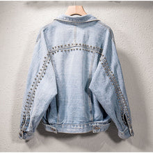 Load image into Gallery viewer, Women&#39;s Denim Jacket Streetwear Loose Oversize Coat Ripped Studded Rivet Jeans Jackets Holes Casual Outerwear Plus Size XL-5XL
