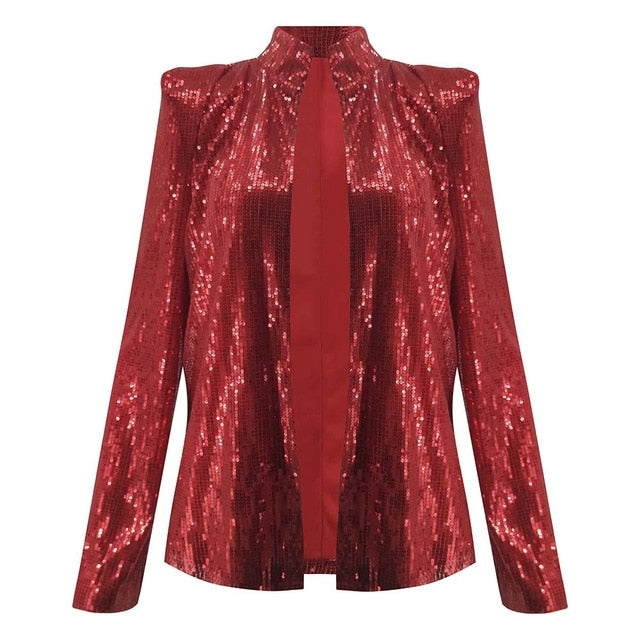 Women's Cardigan Jacket Sparkle Sequin Bling Long Sleeve Short Tops Feamle Fashion Thin Jacket