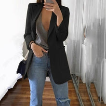 Load image into Gallery viewer, Women&#39;s Casual Mid Coat Lapel Slim Cardigan Outdoor Work Suit Jackets Open Front Coat Cloak Jackets Female Blusas Chaqueta Mujer
