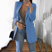 Load image into Gallery viewer, Women&#39;s Casual Mid Coat Lapel Slim Cardigan Outdoor Work Suit Jackets Open Front Coat Cloak Jackets Female Blusas Chaqueta Mujer
