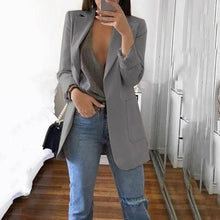 Load image into Gallery viewer, Women&#39;s Casual Mid Coat Lapel Slim Cardigan Outdoor Work Suit Jackets Open Front Coat Cloak Jackets Female Blusas Chaqueta Mujer
