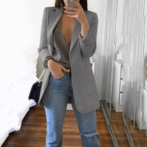 Women's Casual Mid Coat Lapel Slim Cardigan Outdoor Work Suit Jackets Open Front Coat Cloak Jackets Female Blusas Chaqueta Mujer