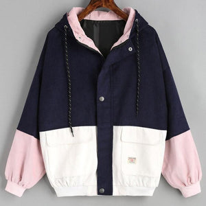 Long-sleeved coats and jackets with oversized corduroy pieces with zipper windbreaker jacket women's coats and jackets       -C2