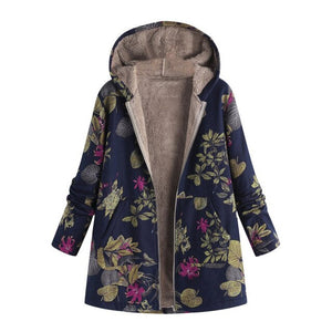 Women's Parkas Cotton & Linen Autumn Plush Long Sleeve Hooded Coat Casual Loose Printed Zipper Warm Overcoat Tops Jacket  2020