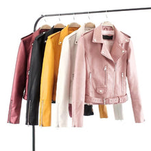 Load image into Gallery viewer, Korean Motorcycle Short Coat New Spring Women&#39;s Jacket The Self-cultivation Pu Leather Jacket Women&#39;s Leather Bright
