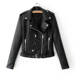 Korean Motorcycle Short Coat New Spring Women's Jacket The Self-cultivation Pu Leather Jacket Women's Leather Bright