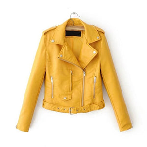 Korean Motorcycle Short Coat New Spring Women's Jacket The Self-cultivation Pu Leather Jacket Women's Leather Bright