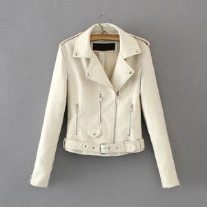 Korean Motorcycle Short Coat New Spring Women's Jacket The Self-cultivation Pu Leather Jacket Women's Leather Bright