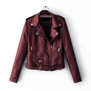 Korean Motorcycle Short Coat New Spring Women's Jacket The Self-cultivation Pu Leather Jacket Women's Leather Bright